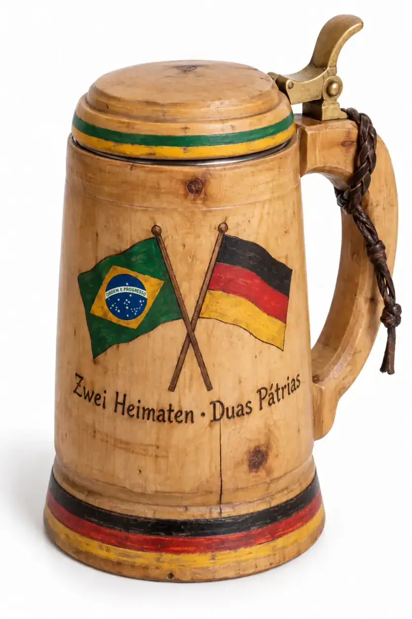 Caneco artesanal de madeira Zwei Heimaten, um dos modelos da oferta