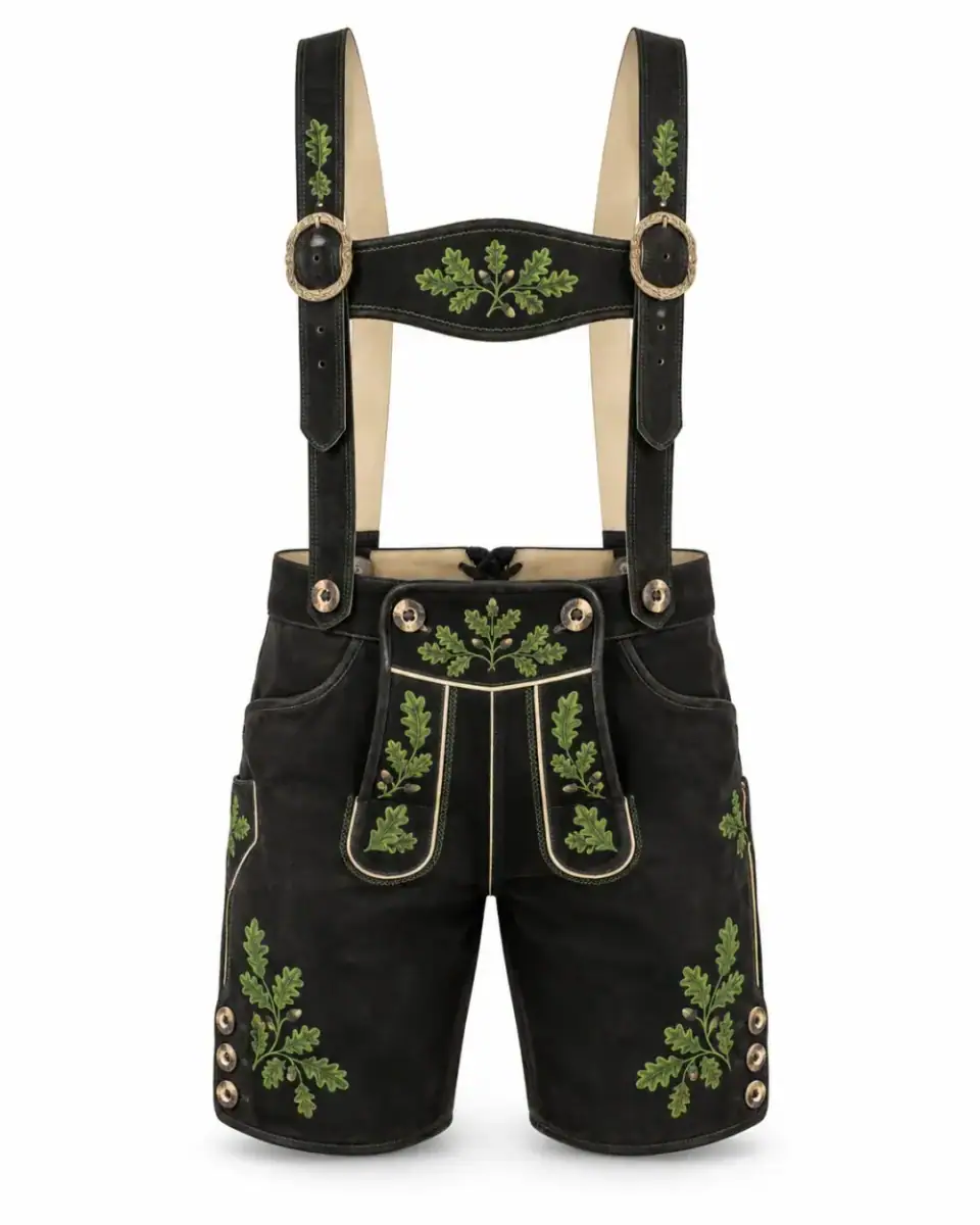 Lederhose Preta com Bordado Verde